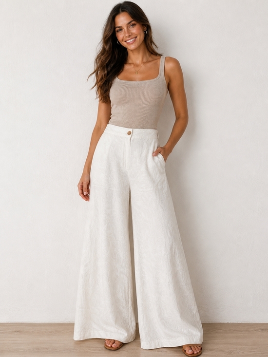 House of Harlow 1960 Pants - House of Harlow Wide-Leg Chic Boho Pants White Medium